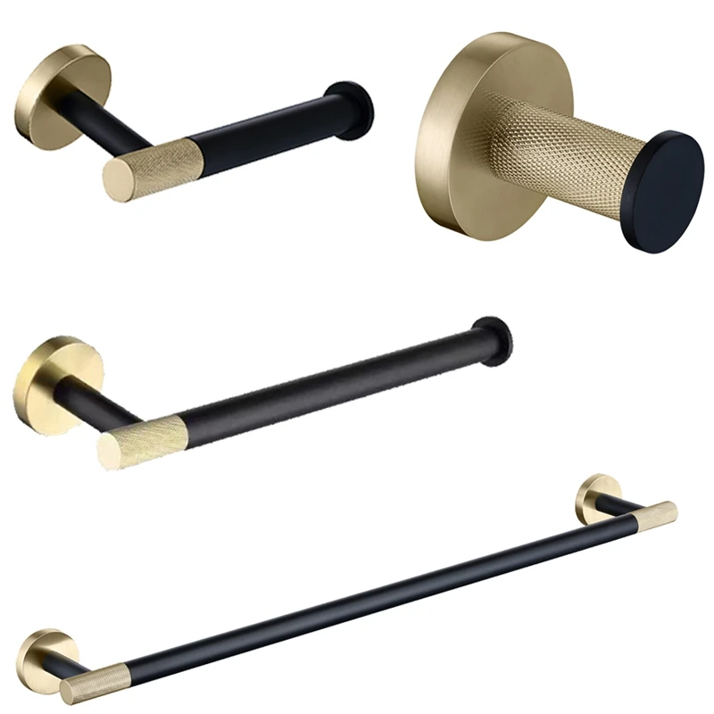 

Copper Stainless Steel Round Wall Mounted Hand Towel Bar Toilet Paper Holder Robe Towel Hooks Bathroom Accessories Kit