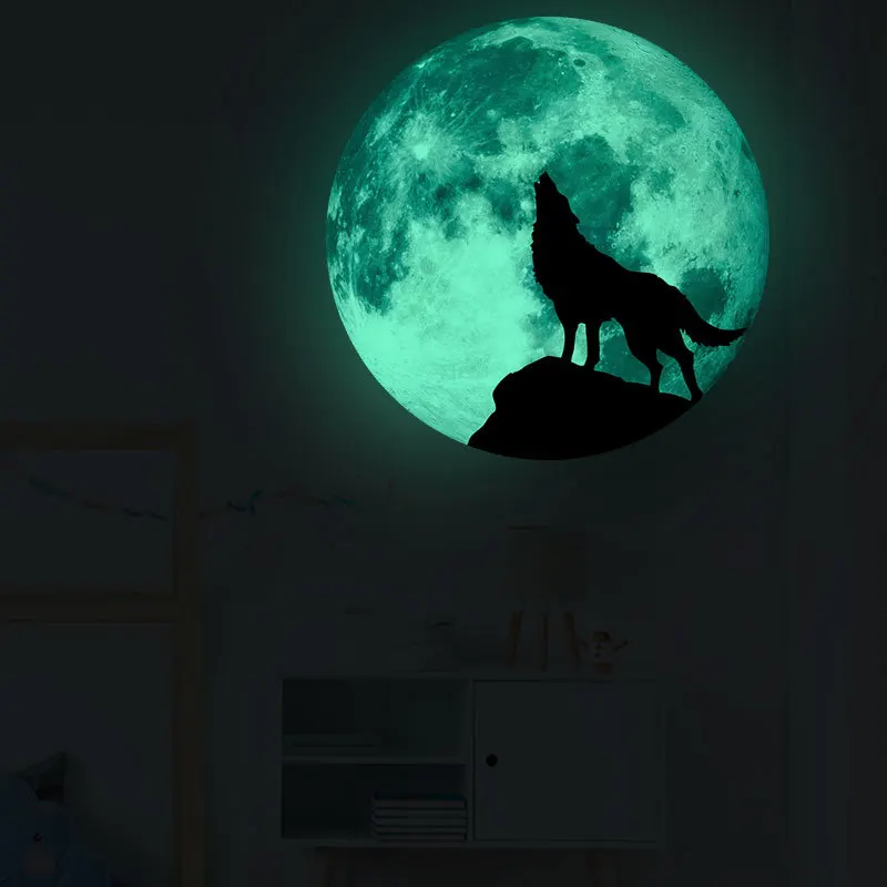 

Luminous Moon Wolf Wall Sticker Glass Decoration Painting Home Decor Wall Decals Poster Kids Room Decoration