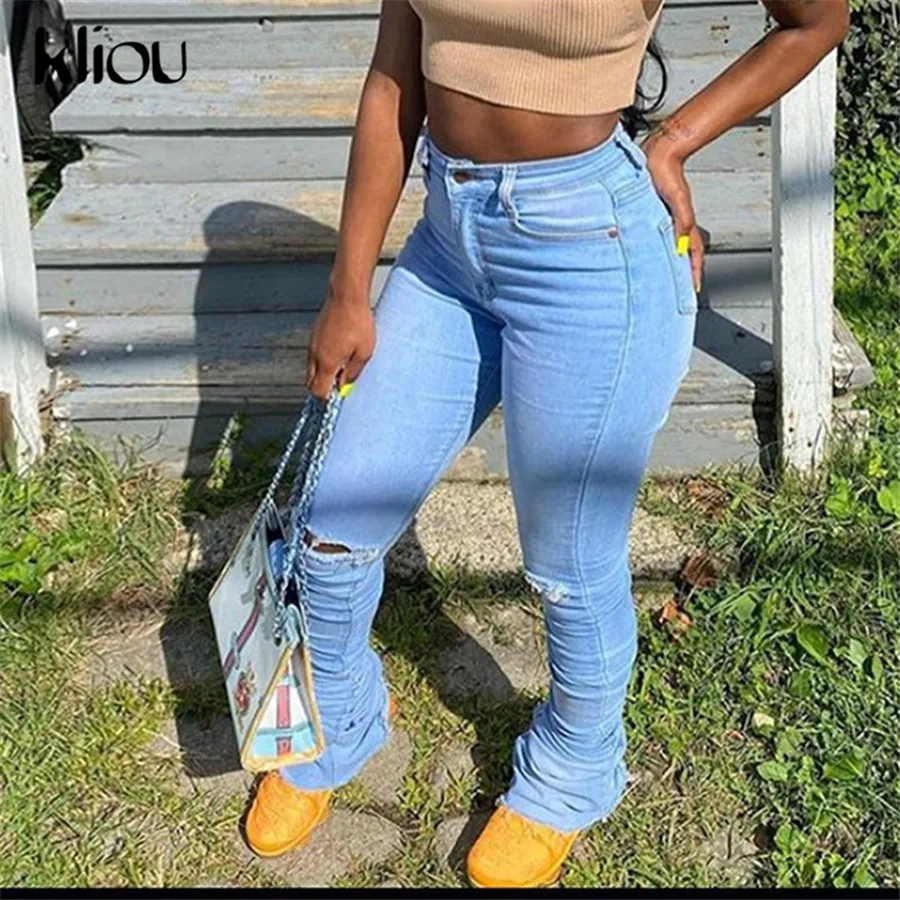 

Джинсы женские рваные, с высокой талией, с карманами