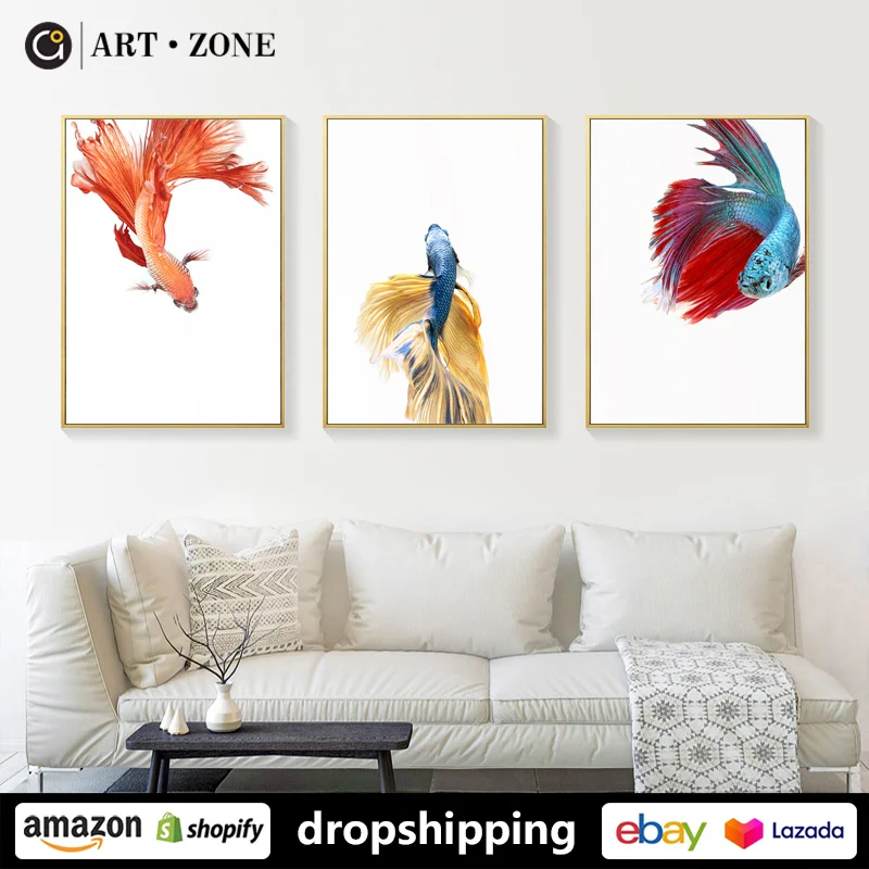 

ART ZONE Modern Minimalist Goldfish Animal Realist Painting prints Wall Art Canvas poster Artwork Living Room bedroom Home Decor