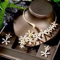 hibride 2pcs big flower leaf luxury women nigerian wedding naija bride cubic zirconia necklace dubai bridal dress jewelry n 1774