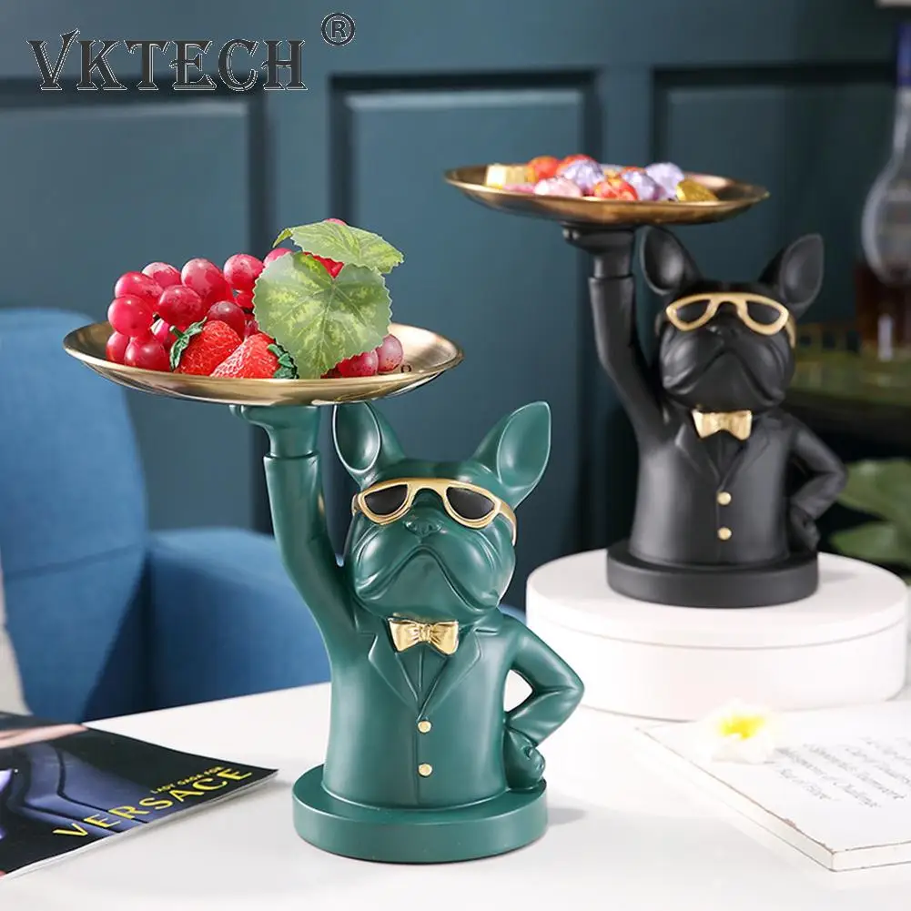 

Nordic French Bulldog Sculpture Dog Statue Statue Jewelry Tray Coin Storage Table Modern Art Statue Home Desktop Ornament Deco