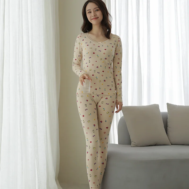 Little Love Pajamas for Women Pure Cotton Thermal Underwear Womens Skin Color Basic Set Autumn Clothes Long Pants Bodybuilding