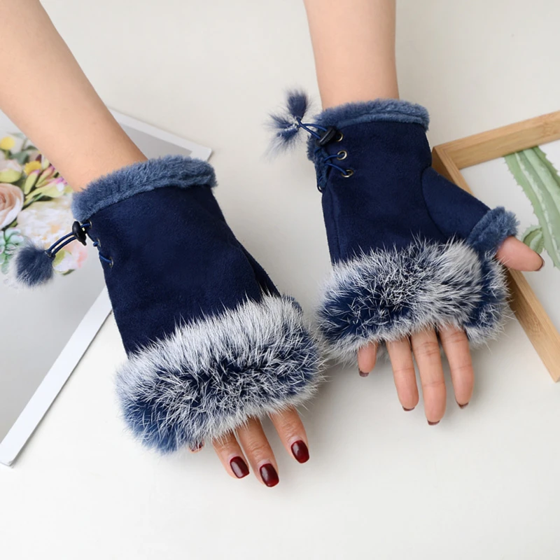 

Fashion Faux Rabbit Hair Gloves For Women Girls Autumn Winter New Warm Fingerless Mittens Soft Comfortable Stretch Gloves