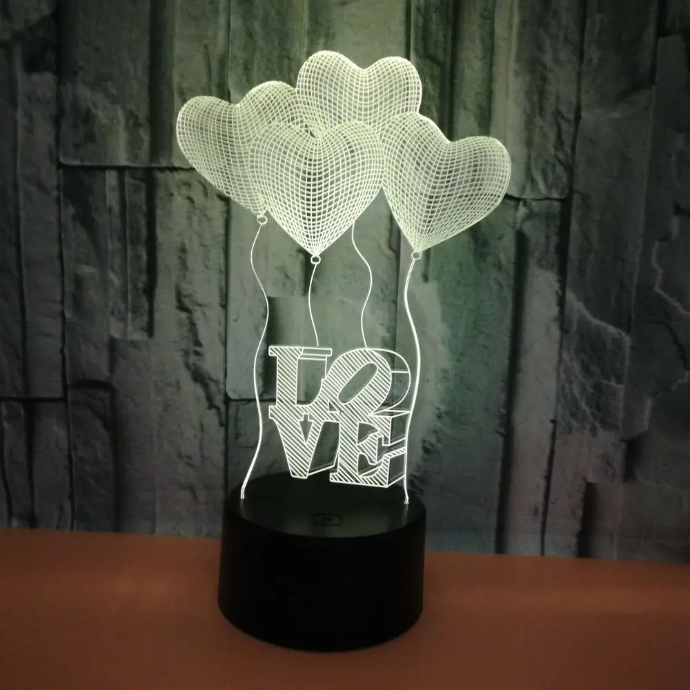 

3D Hologram Love Heart Light Heart Shaped Balloon Acrylic Night Light Four Love Heart Double Love Heart