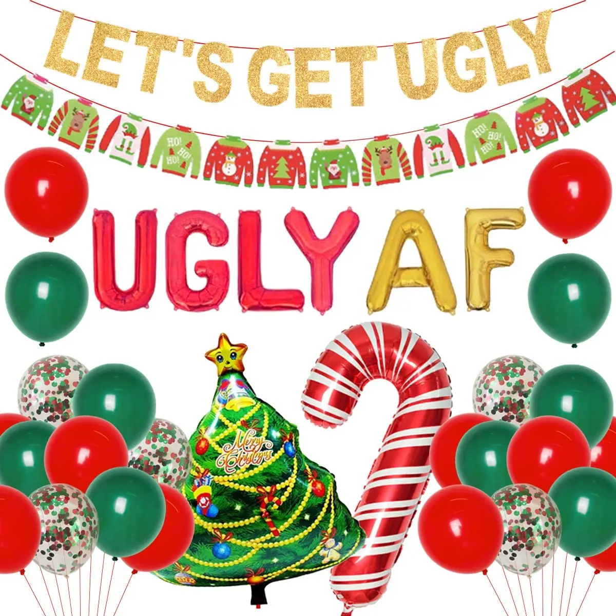 

Ugly Sweater Christmas Party Decorations with Let's Get Ugly Garland Tacky Christmas Sweater Banner for Xmas Party Supplies