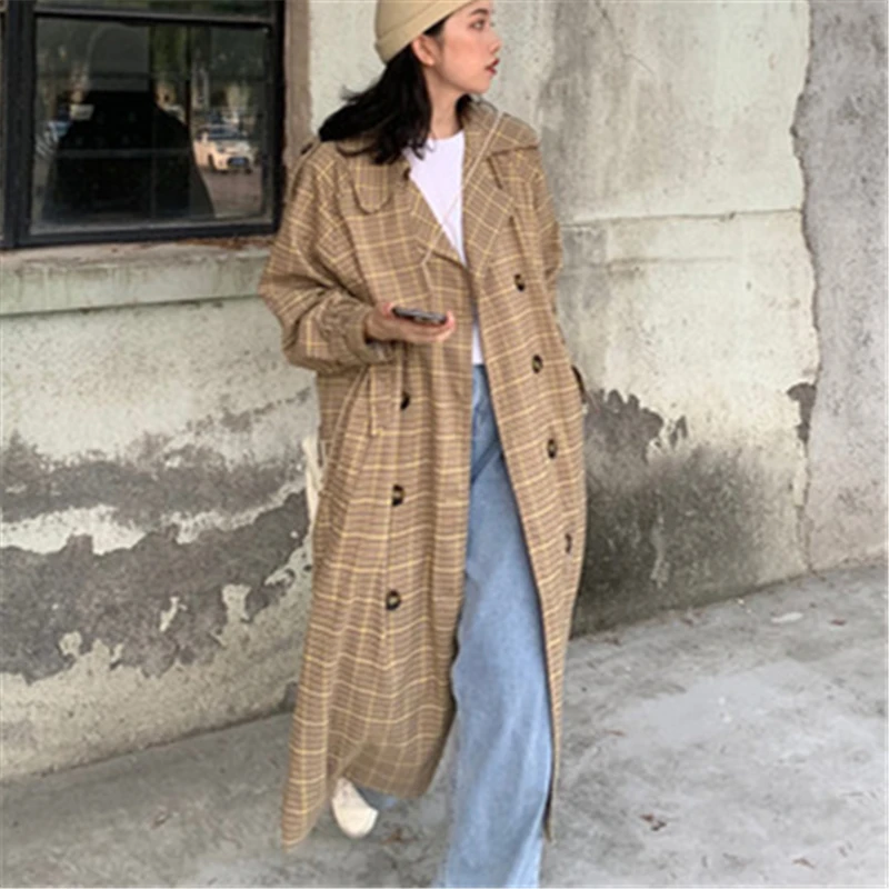 Женская Длинная ветровка в клетку весна-осень 2019 | одежда