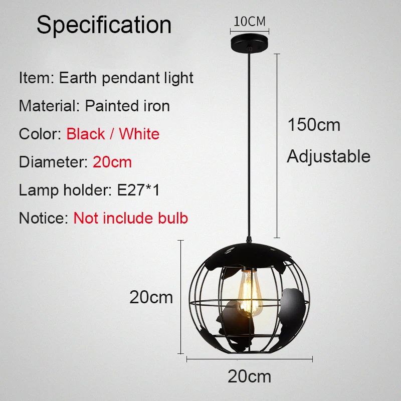 

LED Modern Pendant Light Globe Earth Pendant Lamp Industrial Hanglamp Loft Hanging Lamp Lamp Lamparas De Techo Colgante Moderna