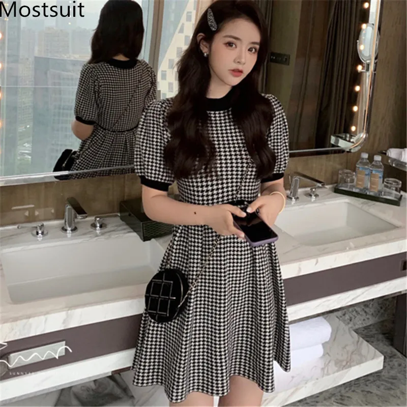 2020 на весну с рисунком гусиные лапки трикотажное мини платье для женщин коротким