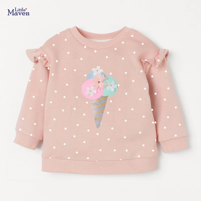 

Little maven Toddler 2021 Autumn Girls Brand Clothes Children Hoodies & Sweatshirts Girl Ice Cream Applique Kids Dot Sweatshirts