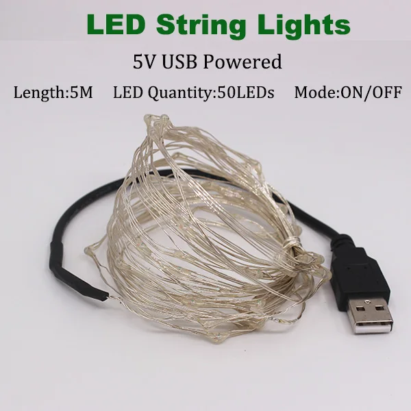 5m USB Powered 1-10 м батарея/управляемый через USB светодиодный свет, медная проволочная гирлянда, сказочные огни для дома, свадьбы, вечеринки, рождественские украшения - Испускаемый цвет: 5m USB Powered