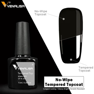 Верхнее покрытие для ногтей из закаленного стекла VENALISA, суперблестящее покрытие для маникюра, не протирается, усиленный УФ-гель, закаленный твердый верхний гель