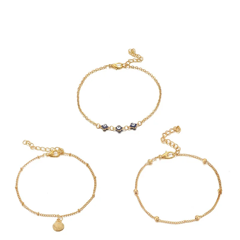 Женский ножной браслет с голубым злом 3 шт./компл. летний золотого цвета бусинами