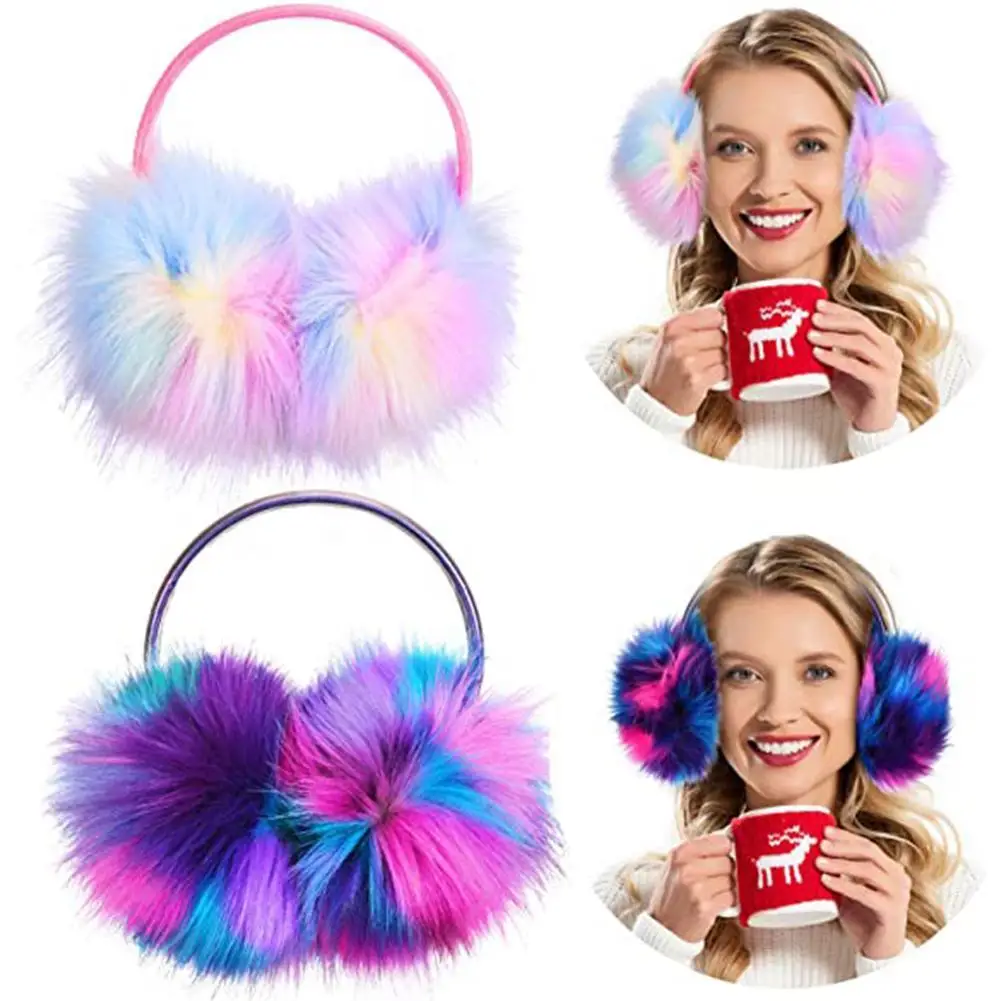 

Winter Warmer Colorful Long-haired Earmuffs Cold Protection Comfortable Round Plush Ear-Muffs Soft Fluffy Earcap