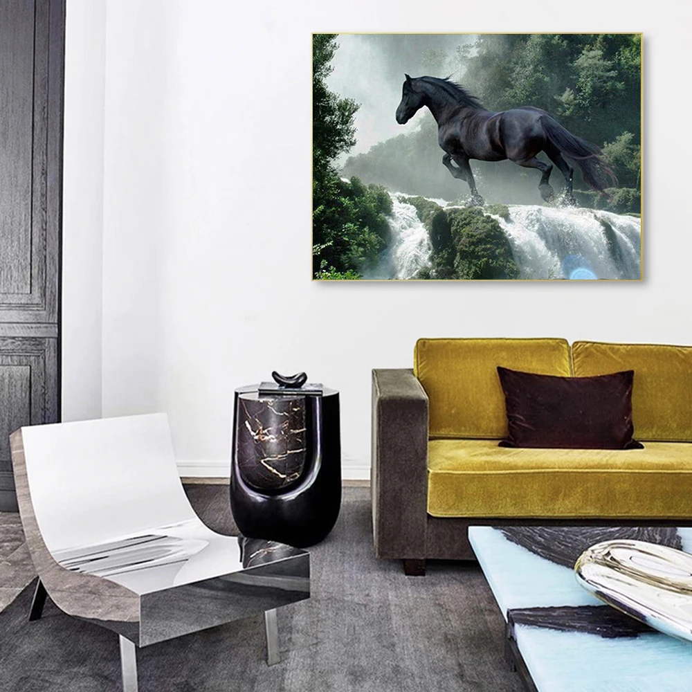 Алмазная 5D Вышивка лошади водопад украшение для дома | Дом и сад