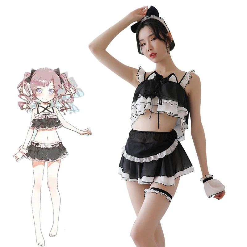 Японское аниме Лолита милая кошка женский костюм одежда для купания униформа