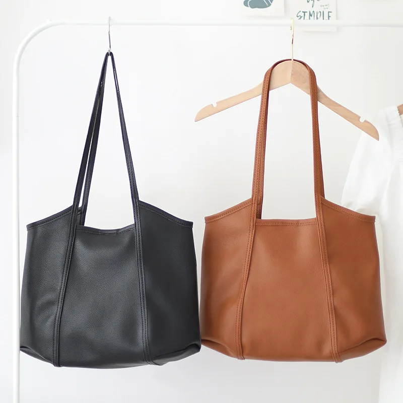 

Lady Soft Artificial Leather Tote Bag 2020 Teenager Female Korean Style Casual Daily Pu Leather Shopper Shopping Top-handle Bag