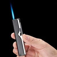 new ultra thin torch turbo flint lighter jet butane gas metal stripe pipe lighter windproof cigarette cigar gadgets for man