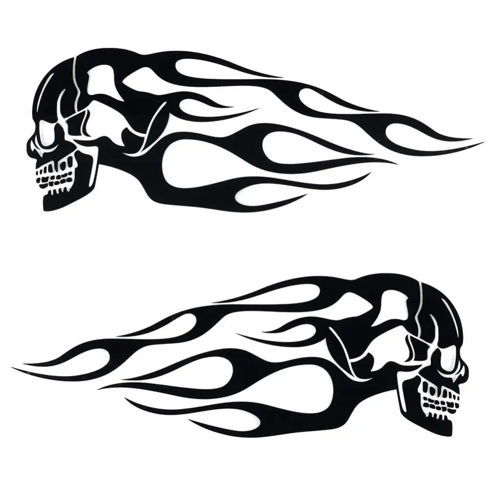 

New 2Pcs Universal Motorcycle Gas Fuel Oil Tank Skull Flame Badge Decal Sticker