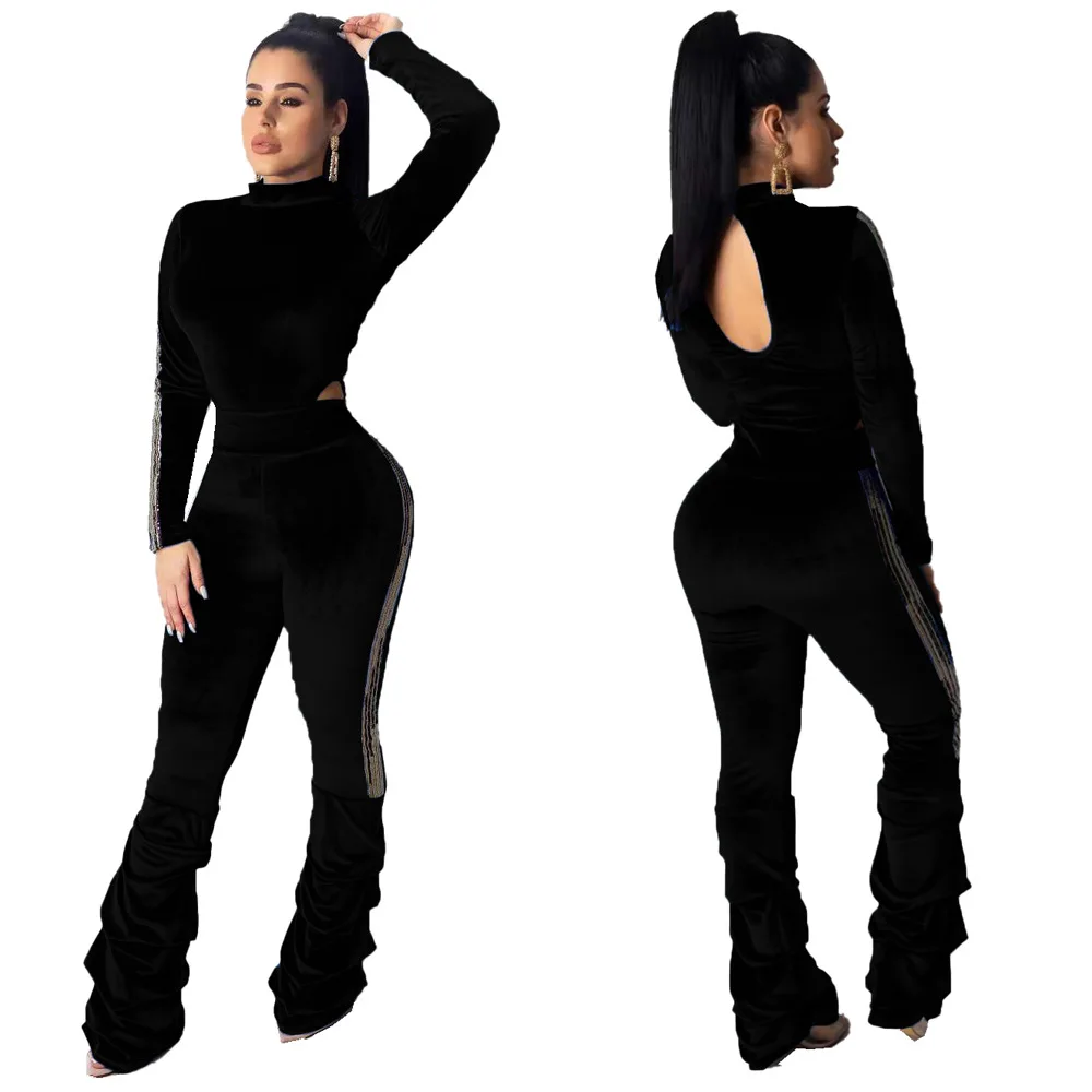 Женский уличный комплект из двух предметов Повседневная бархатная Лоскутная