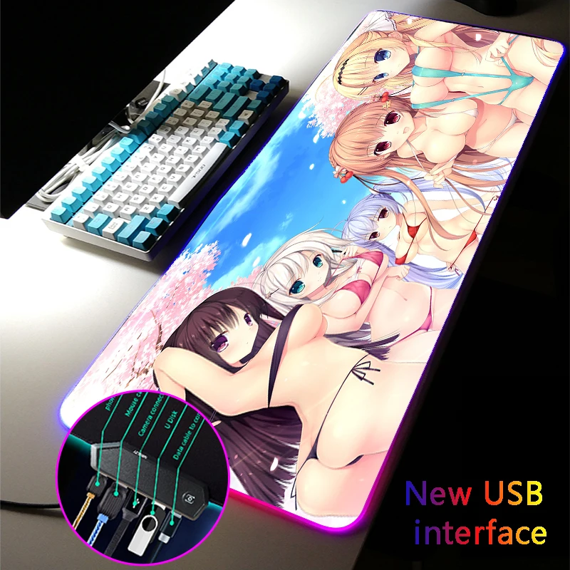 

Большой игровой коврик для мыши с аниме сексуальной девушкой, RGB, с несколькими интерфейсами, с 4 USB-разъемами, док-станция, стандартный интер...