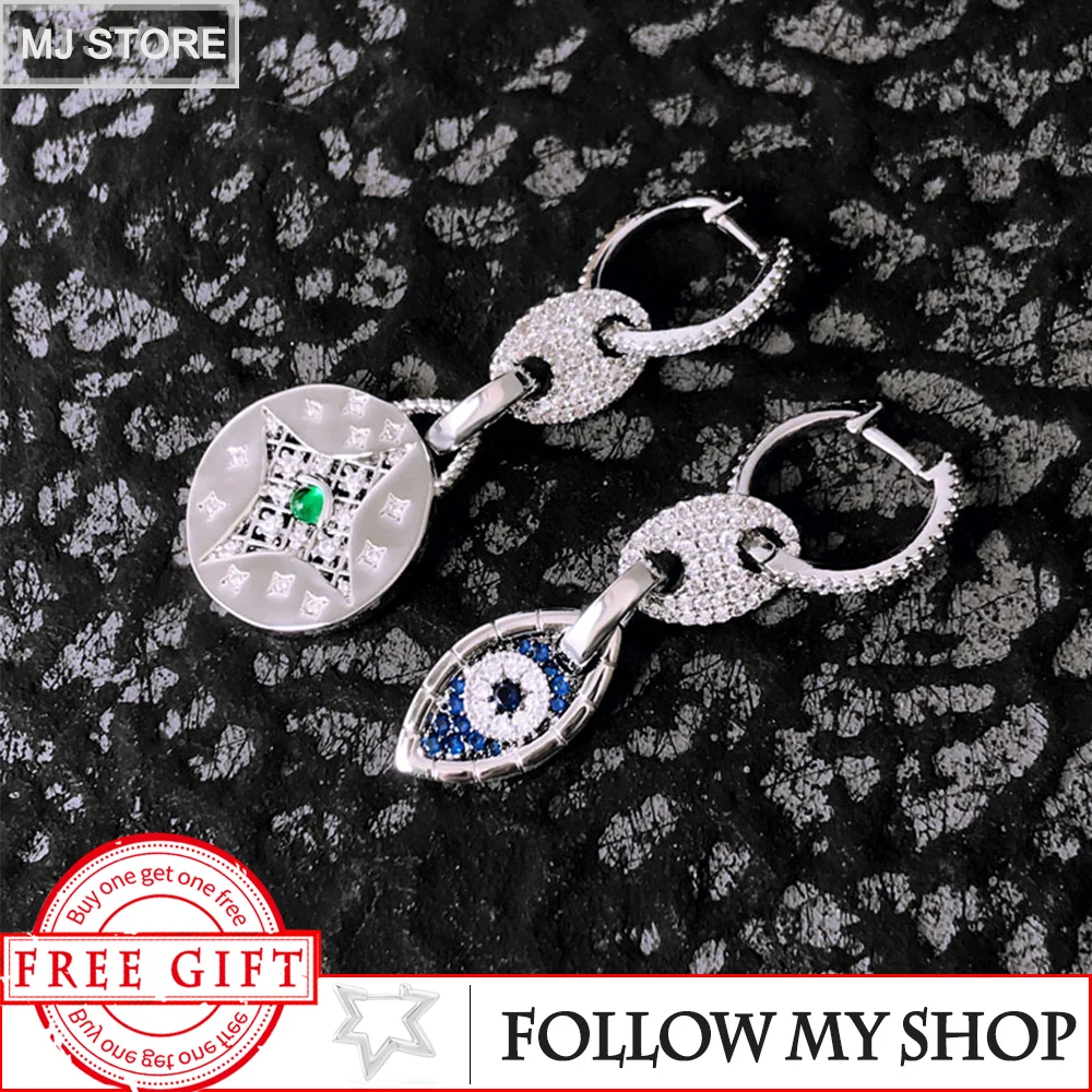 

The New S925 Sterling Silver Earrings Sailor Ring Piece Evil Eye Asymmetry Earrings Luxury Brand Monaco Jewelry For Women Gifts