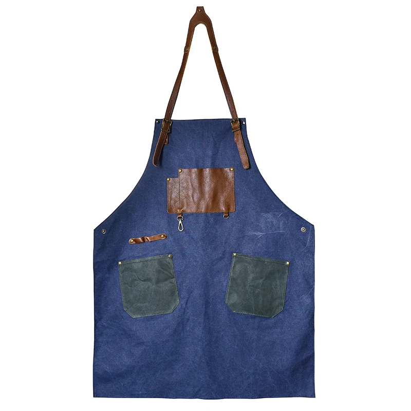 

WORK APRON RETRO WASHED DISTRESSED CANVAS FIRST LAYER COW LEATHER HANDMADE APRON TOP GRADE CREATIVE CRAFTSMAN STUDIO EQUIPMENT