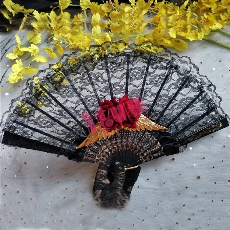 Лолита богиня KC солнцезащитный веер готическое Крыло ангела Роза из перьев