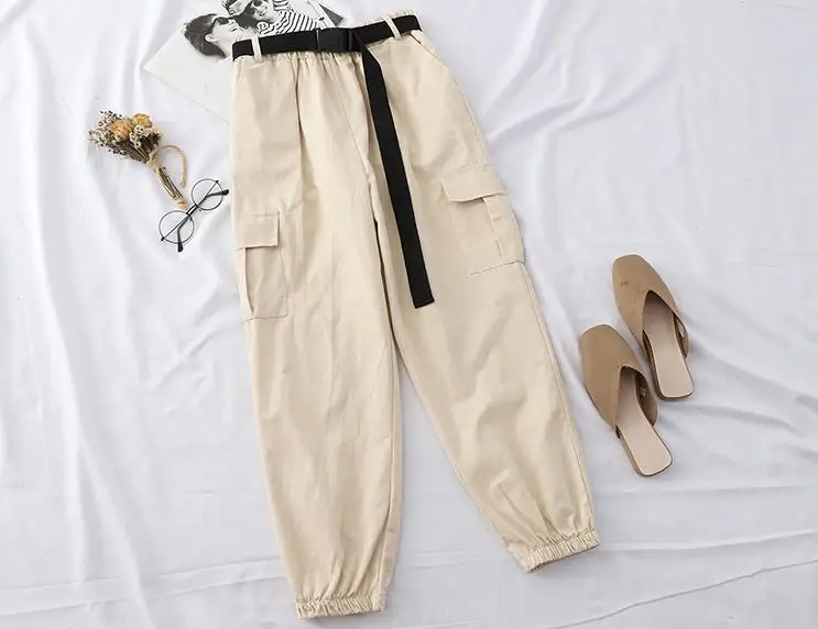 Уличная одежда в стиле хип-хоп женские штаны карго высокая талия карманы лента