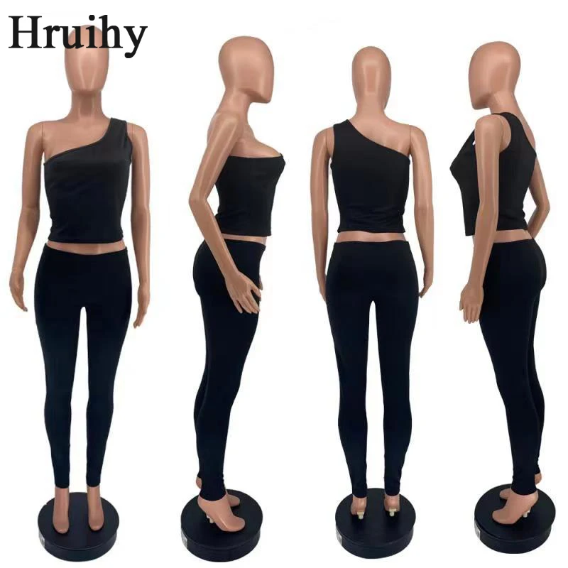 

Two Piece Set Women Crop Top&long Woman Pants Solid Color Knitted Pant Suits Sport Fitness Elastic Waist Tracksuit Women