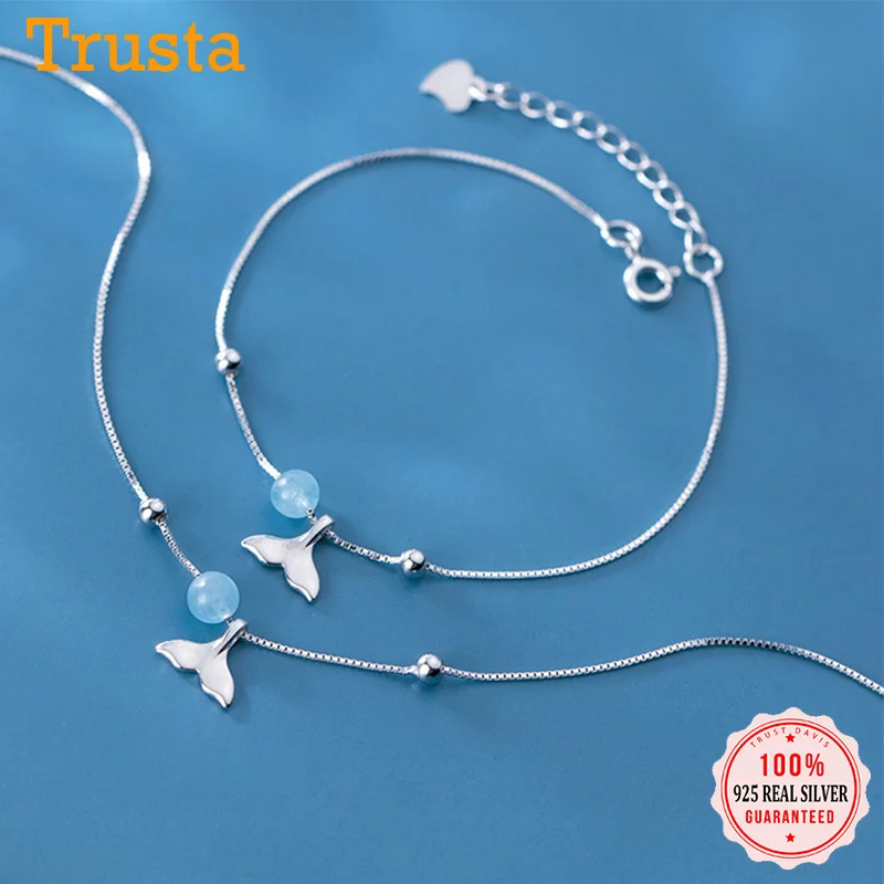 Женский браслет с хвостом и бусинами Trustdavis Подарочный из серебра 925 пробы для