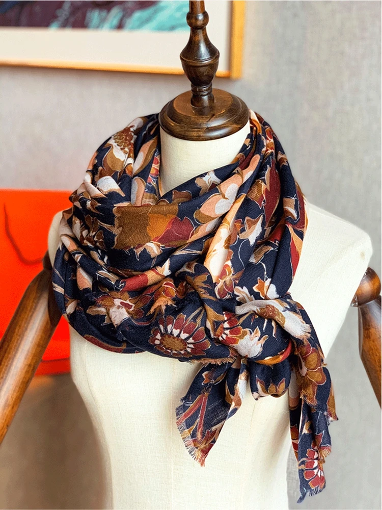 Шарф Floral Print из 100% кашемира, длинный, женский, зимний, элегантный, теплый, пашмина, шаль, 200*100 см.