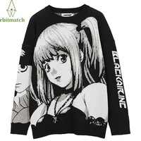 oversize mens sweaters pullovers streetwear japanese anime girl cotton knitted loose streetwear hip hop casual woman sweaters