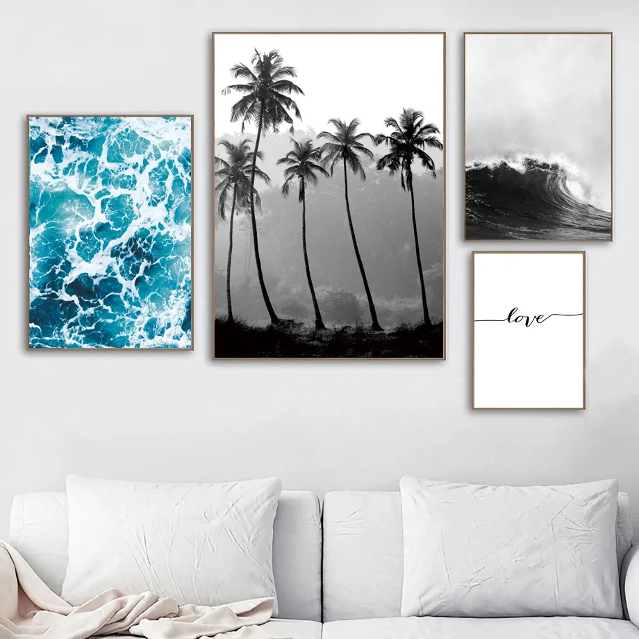 

Palm Leaf Coconut Tree Ocean Wave Quote Wall Art Canvas Painting Nordic Posters And Prints Wall Pictures For Living Room Decor