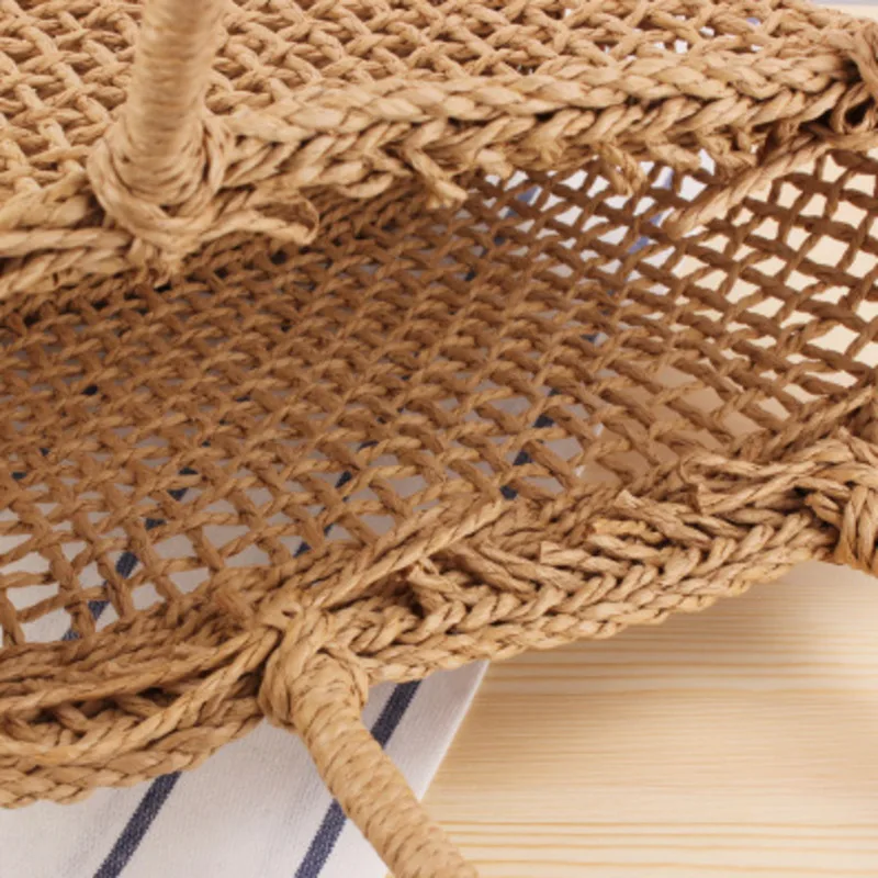 

Portable New Hollow Woven Bag For Holiday Vegetable Basket Straw Bag Beach Vacation Straw Woven Bag Shoulder Bag Paper Material