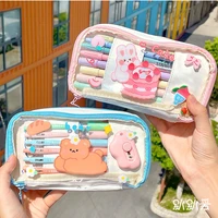 kawaii rabbit pencil cases student transparent big capacity pen case supplies pencils bag girls cute stationery school supplies