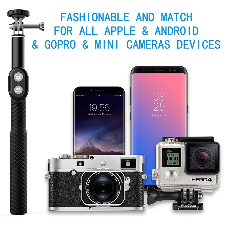 Voulttom Camera Tripod Selfie-Stick Smart Phone for Huawei Xiaomi iPhone Bluetooth Remote Portable Extendable Monopod Foldable |