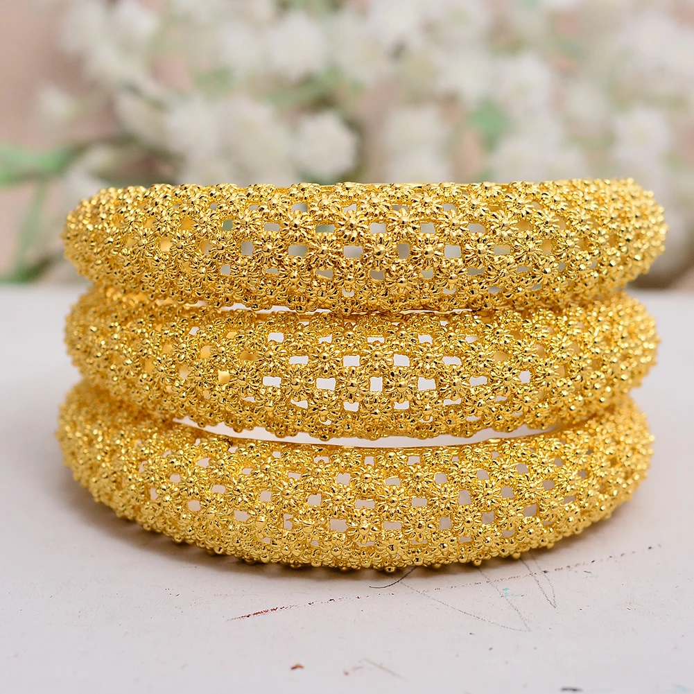 

4pcs New Fashion 24K Gold Color Wedding Dubai Bangles for Women Bride Bracelets Ethiopian/france/African/Dubai Jewelry gifts