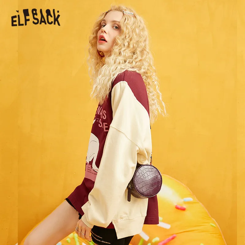 ELFSACK пуловеры с принтом кенгуру из кусков женские свитшоты осень 2019 рукав реглан