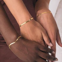 tarnish free steel 18k gold plated flat snake chain bracelets bangles for women herringbone chain accessories jewelry gift