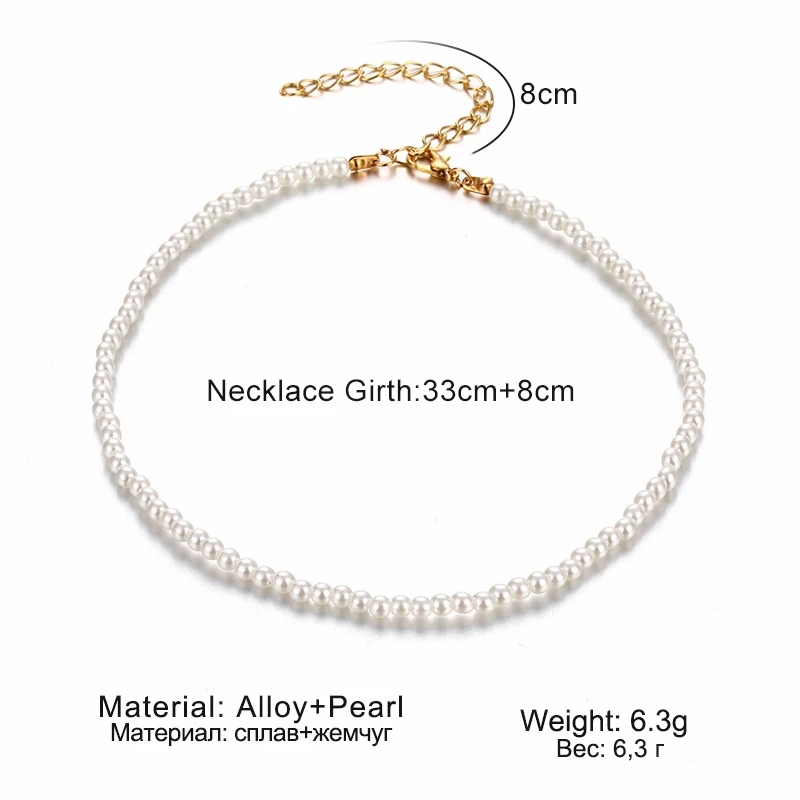 

Simple Classic Small Round Pearl Choker Necklace Collar Clavicle Chain Women White Pearls Necklace Gold Color Wedding Jewelry
