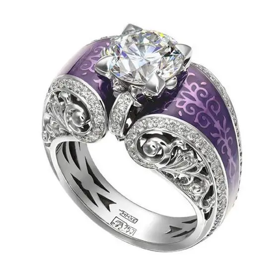 Роскошное женское Винтажное кольцо в стиле барокко с фиолетовым ажурным