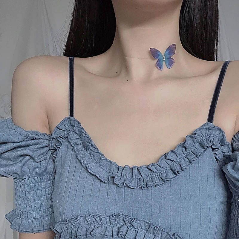 Чокер HUANZHI прозрачный для женщин и девушек модное ожерелье из муслина с бабочкой