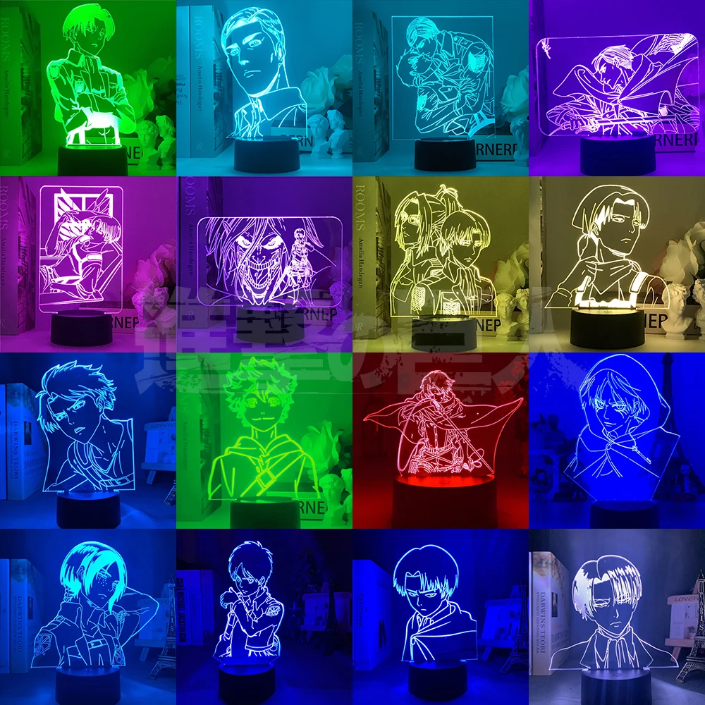 

VCity Attack on Titan 3D LED Night Light Magazine Eren Mikasa Armin Fans Gifts Cartoon Lighting Desk Lamp Led Table Lights Lamps