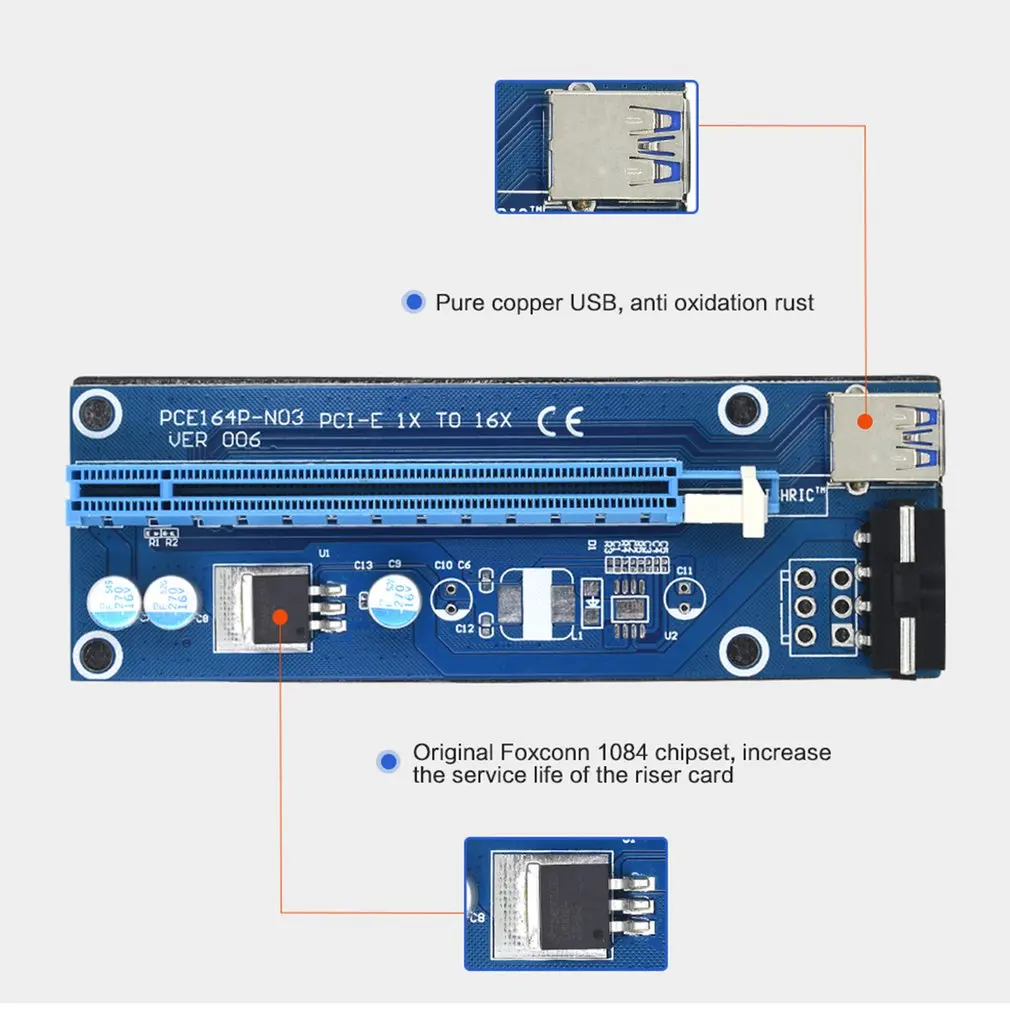 

4PIN Adapter Plate PCI-E Adapter Card 1x To 16x Extended Line VER006 Heat Dissipation VER006 PCI Express Riser Card