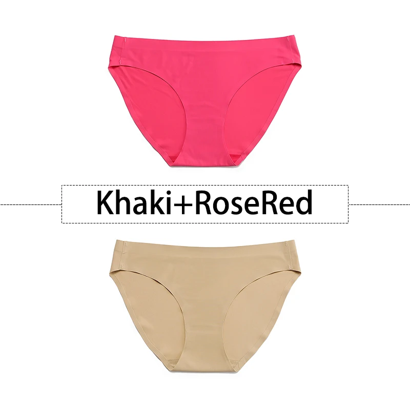 Khaki-RoseRed 2 шт./партия, открытый Шелковый бесшовный трусики для женщин, нижнее белье сексуальные плавки, цельное нижнее белье с открытой спиной и низкой посадкой, женское XS-L, большие размеры США - Цвет: Khaki-RoseRed