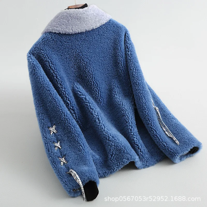 Женское пальто из натуральной шерсти короткая овчина осенне-зимняя куртка