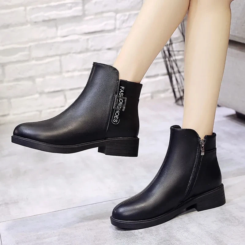 Women martin's boots 2022 Fashion ladies PU leather waterproof short booties women's spring walking office shoes