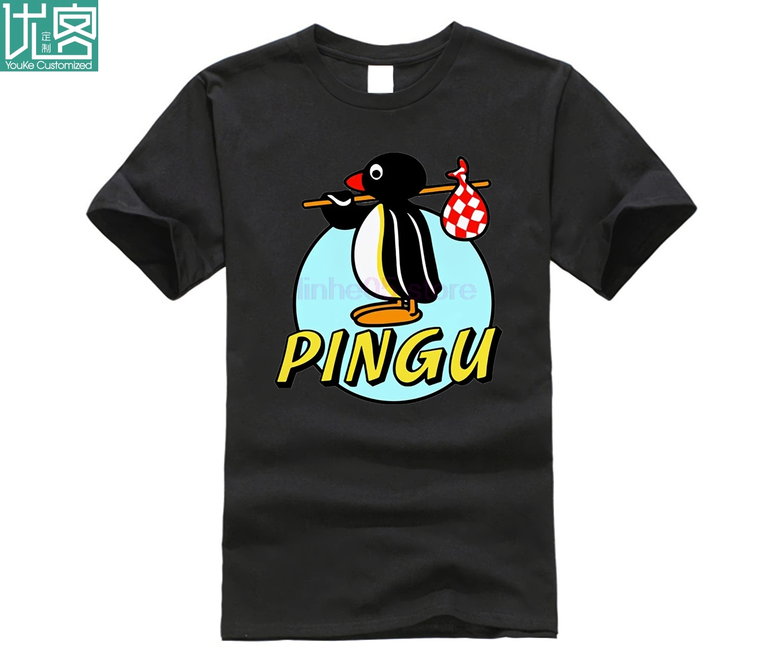 Бесплатная доставка футболка Pingu все размеры # белые хлопковые футболки мужские