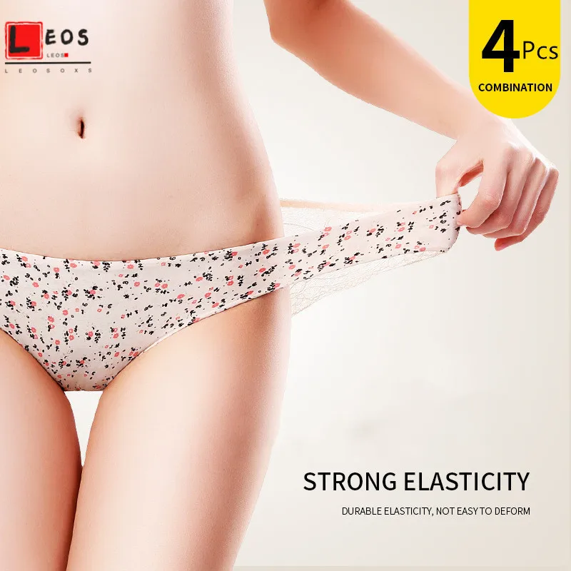 

4pcs/lot Sexy Panties Back Lace Cotton Briefs Plus Size Seamless Underwear Elasticity Lingerie Floral Printing Ladies Pantys